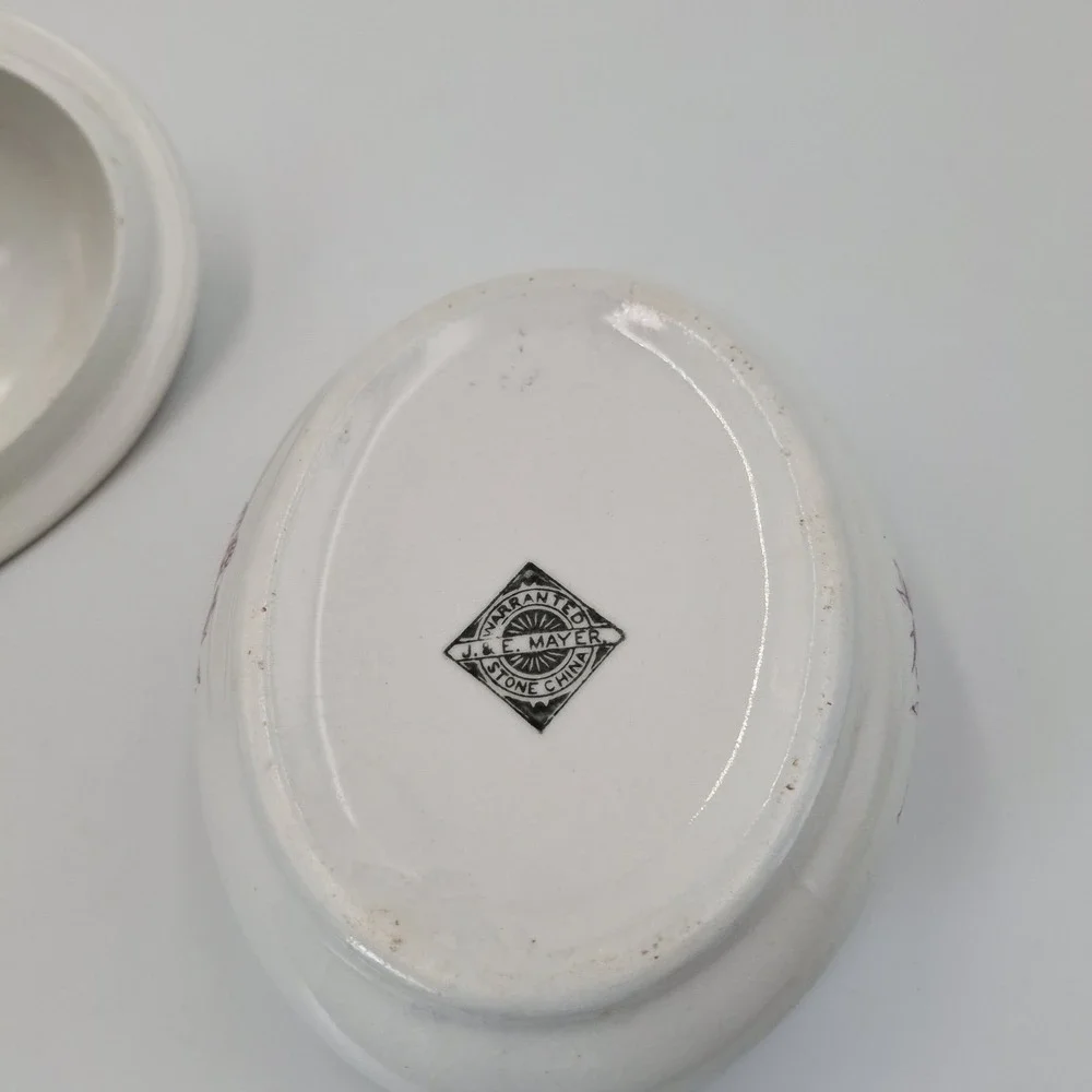 Antique J & E Mayer Stone China Mulberry Transferware Lidded Soap Dish‎ / Vanity